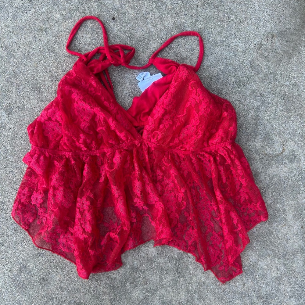 Elegant Red Lace Women's Blouse